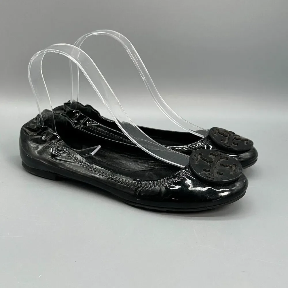Tory Burch Reva Women's 6.5 Black Patent Leather Ballet Flats Slip-On Closed Toe